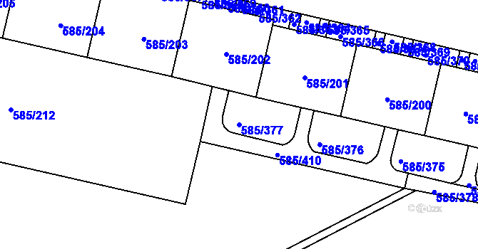Parcela st. 585/377 v KÚ Bohnice, Katastrální mapa