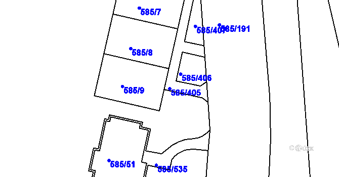 Parcela st. 585/405 v KÚ Bohnice, Katastrální mapa