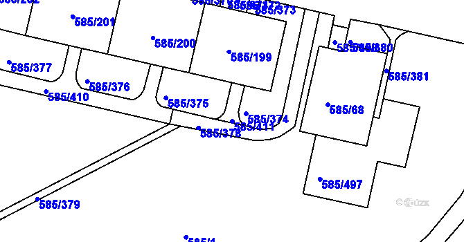 Parcela st. 585/411 v KÚ Bohnice, Katastrální mapa