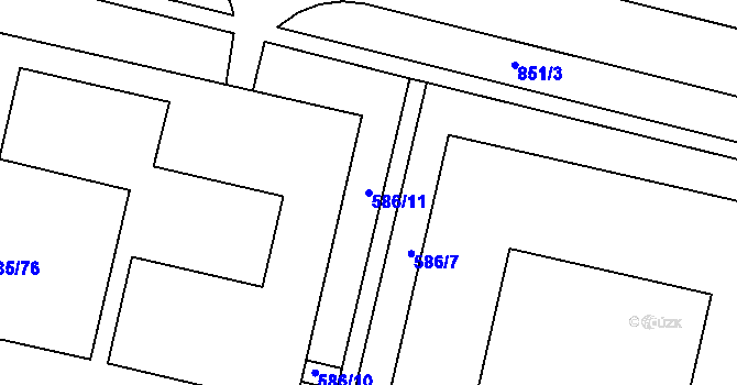 Parcela st. 586/11 v KÚ Bohnice, Katastrální mapa