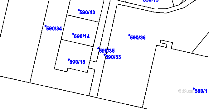 Parcela st. 590/33 v KÚ Bohnice, Katastrální mapa
