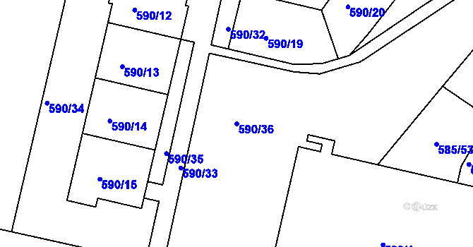 Parcela st. 590/36 v KÚ Bohnice, Katastrální mapa
