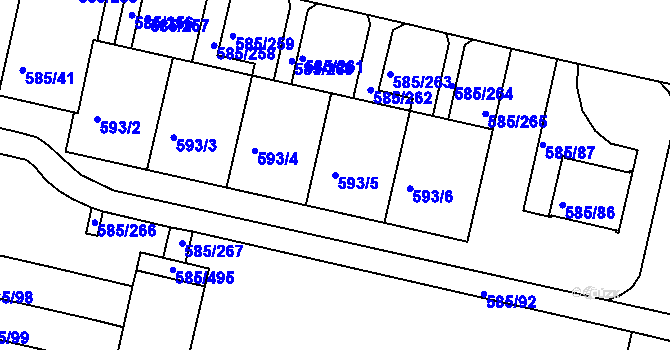Parcela st. 593/5 v KÚ Bohnice, Katastrální mapa