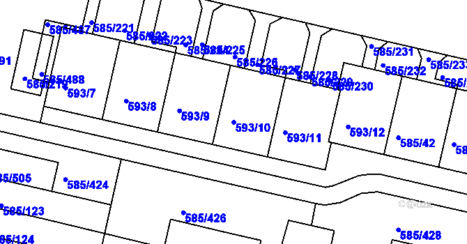 Parcela st. 593/10 v KÚ Bohnice, Katastrální mapa
