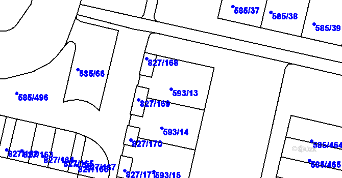 Parcela st. 593/13 v KÚ Bohnice, Katastrální mapa