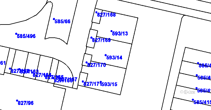 Parcela st. 593/14 v KÚ Bohnice, Katastrální mapa