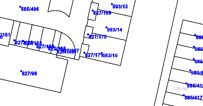 Parcela st. 593/15 v KÚ Bohnice, Katastrální mapa