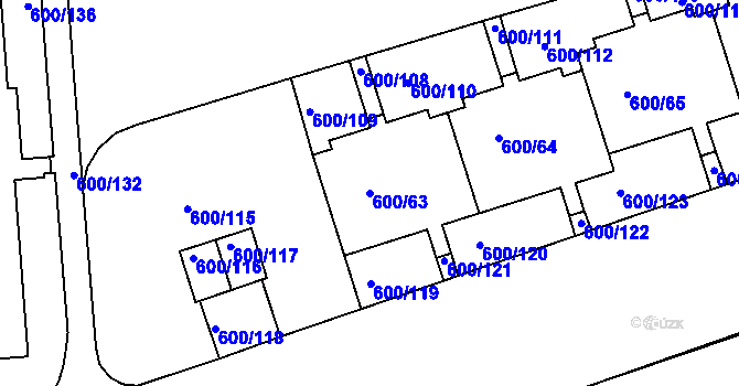 Parcela st. 600/63 v KÚ Bohnice, Katastrální mapa