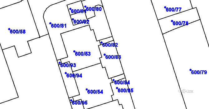 Parcela st. 600/83 v KÚ Bohnice, Katastrální mapa