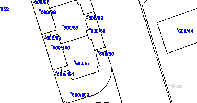 Parcela st. 600/90 v KÚ Bohnice, Katastrální mapa
