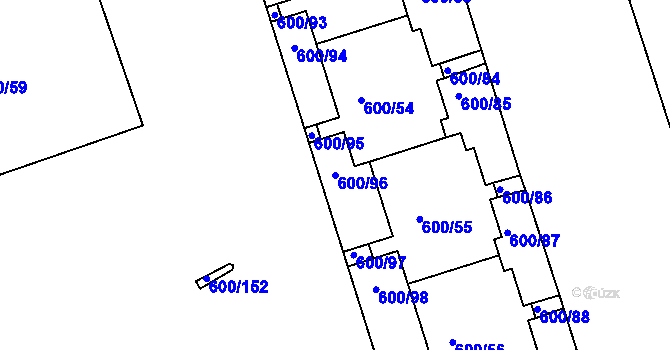 Parcela st. 600/96 v KÚ Bohnice, Katastrální mapa