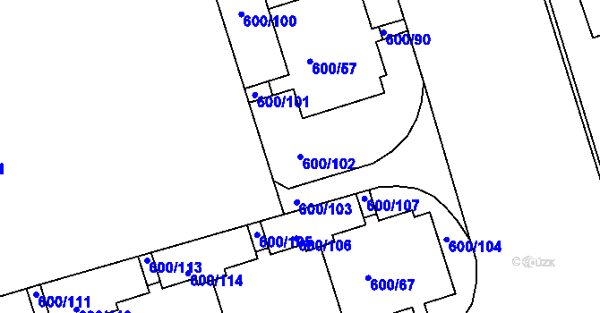 Parcela st. 600/102 v KÚ Bohnice, Katastrální mapa