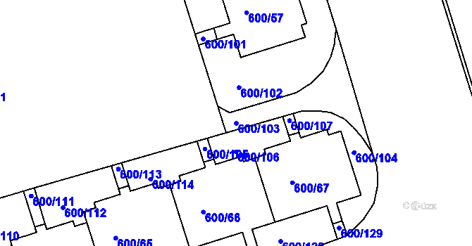 Parcela st. 600/103 v KÚ Bohnice, Katastrální mapa