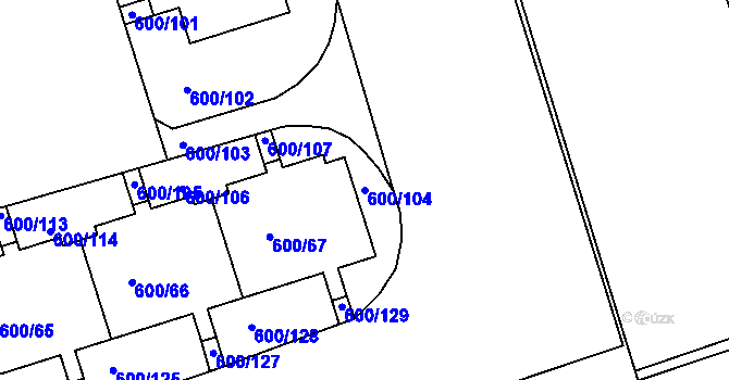 Parcela st. 600/104 v KÚ Bohnice, Katastrální mapa