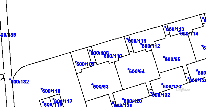 Parcela st. 600/110 v KÚ Bohnice, Katastrální mapa