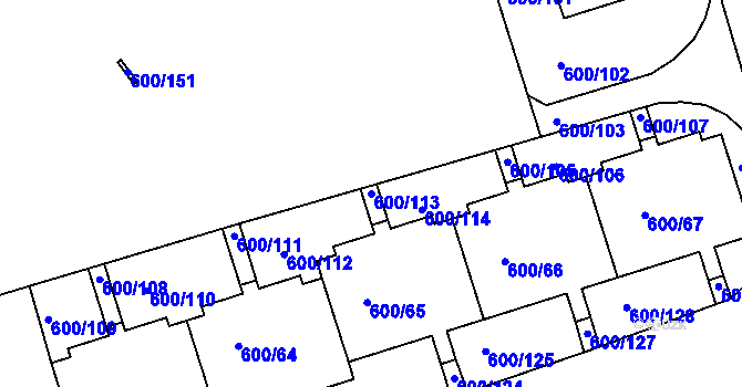 Parcela st. 600/113 v KÚ Bohnice, Katastrální mapa