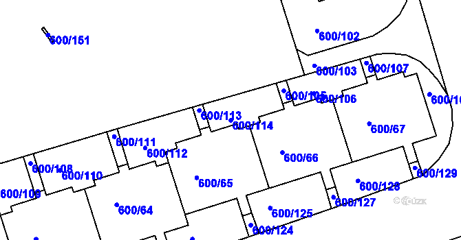Parcela st. 600/114 v KÚ Bohnice, Katastrální mapa