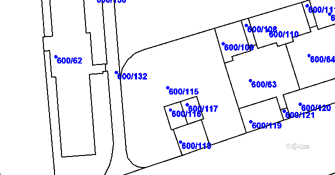 Parcela st. 600/115 v KÚ Bohnice, Katastrální mapa