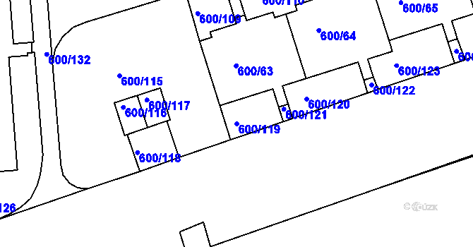 Parcela st. 600/119 v KÚ Bohnice, Katastrální mapa
