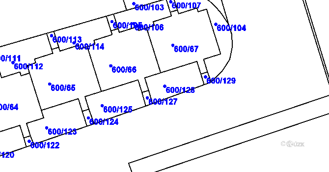Parcela st. 600/128 v KÚ Bohnice, Katastrální mapa