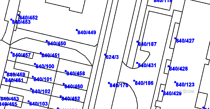 Parcela st. 624/3 v KÚ Bohnice, Katastrální mapa