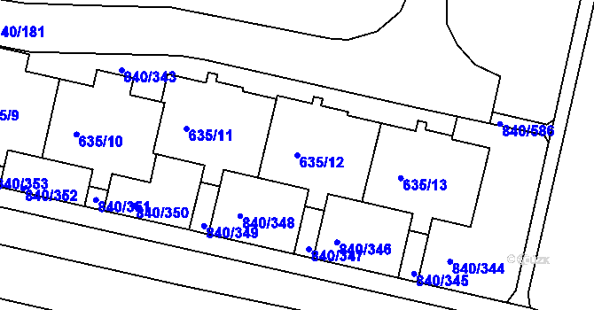Parcela st. 635/12 v KÚ Bohnice, Katastrální mapa