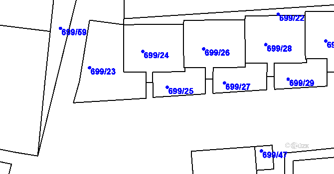 Parcela st. 699/25 v KÚ Bohnice, Katastrální mapa