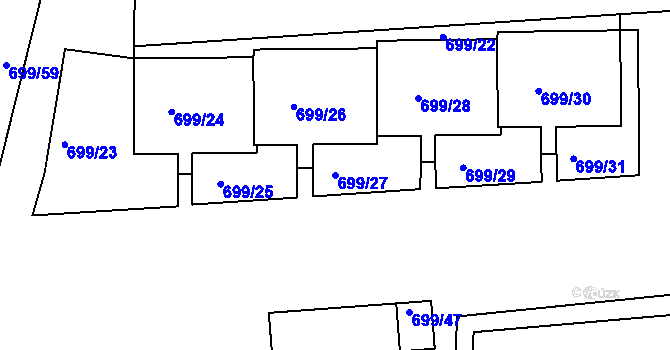 Parcela st. 699/27 v KÚ Bohnice, Katastrální mapa
