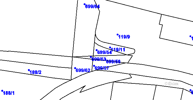 Parcela st. 699/54 v KÚ Bohnice, Katastrální mapa