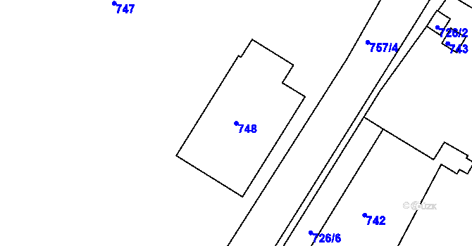 Parcela st. 748 v KÚ Bohnice, Katastrální mapa