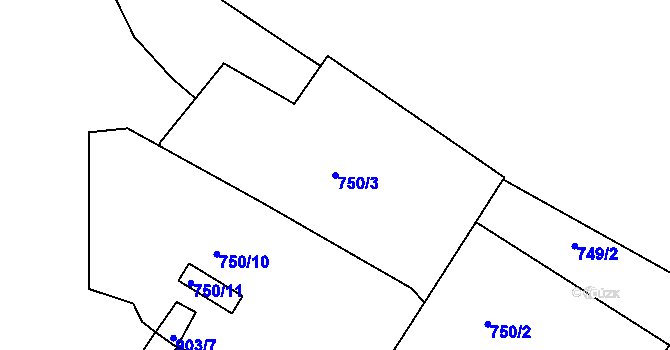 Parcela st. 750/3 v KÚ Bohnice, Katastrální mapa