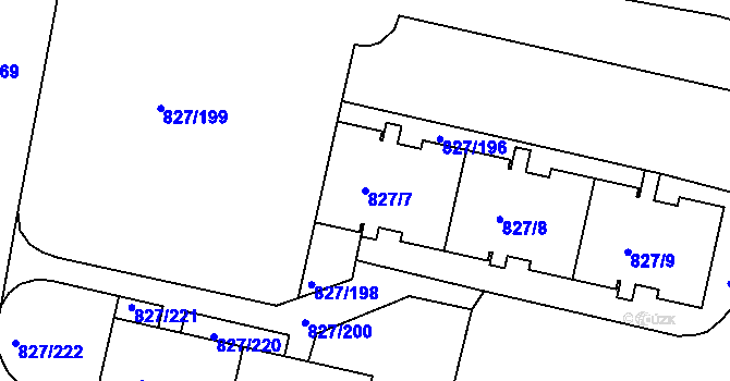 Parcela st. 827/7 v KÚ Bohnice, Katastrální mapa