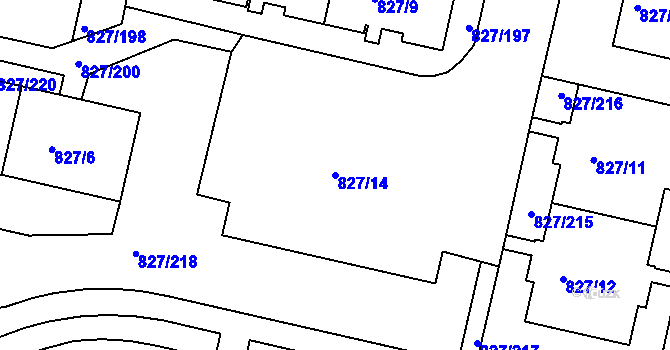 Parcela st. 827/14 v KÚ Bohnice, Katastrální mapa