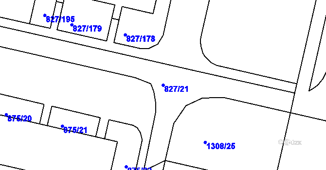 Parcela st. 827/21 v KÚ Bohnice, Katastrální mapa