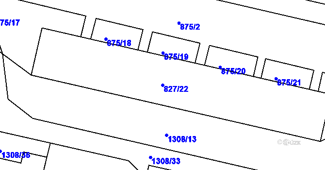 Parcela st. 827/22 v KÚ Bohnice, Katastrální mapa