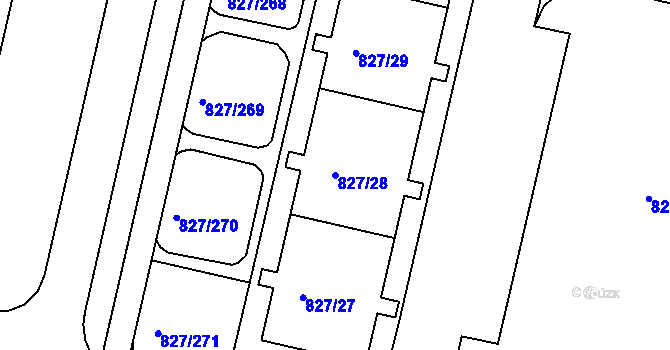 Parcela st. 827/28 v KÚ Bohnice, Katastrální mapa