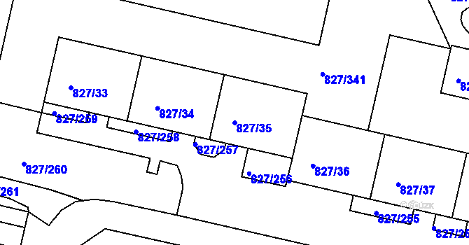 Parcela st. 827/35 v KÚ Bohnice, Katastrální mapa