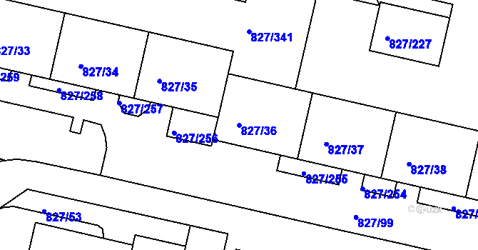 Parcela st. 827/36 v KÚ Bohnice, Katastrální mapa