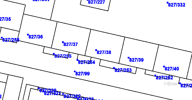 Parcela st. 827/38 v KÚ Bohnice, Katastrální mapa