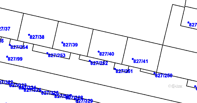 Parcela st. 827/40 v KÚ Bohnice, Katastrální mapa