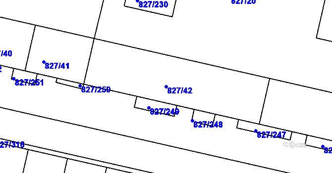 Parcela st. 827/42 v KÚ Bohnice, Katastrální mapa