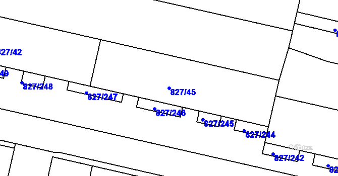 Parcela st. 827/45 v KÚ Bohnice, Katastrální mapa