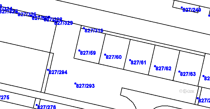 Parcela st. 827/60 v KÚ Bohnice, Katastrální mapa