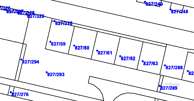 Parcela st. 827/61 v KÚ Bohnice, Katastrální mapa