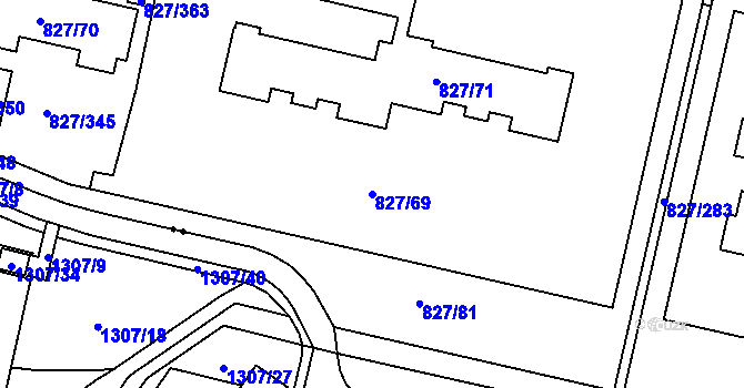 Parcela st. 827/69 v KÚ Bohnice, Katastrální mapa