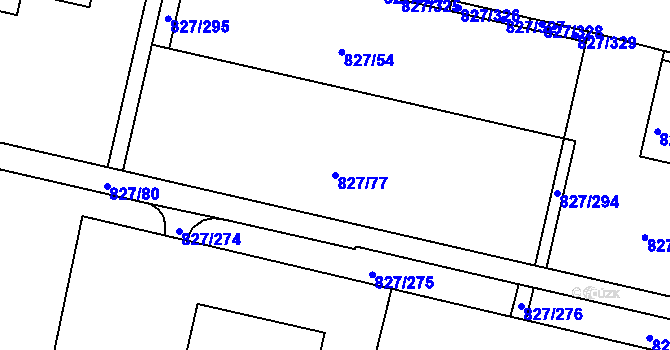 Parcela st. 827/77 v KÚ Bohnice, Katastrální mapa