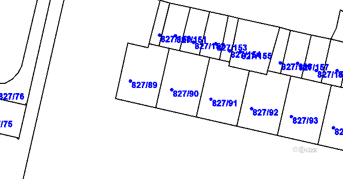 Parcela st. 827/90 v KÚ Bohnice, Katastrální mapa