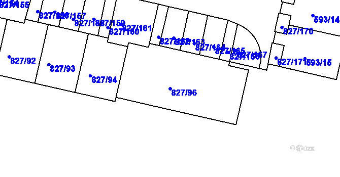 Parcela st. 827/96 v KÚ Bohnice, Katastrální mapa