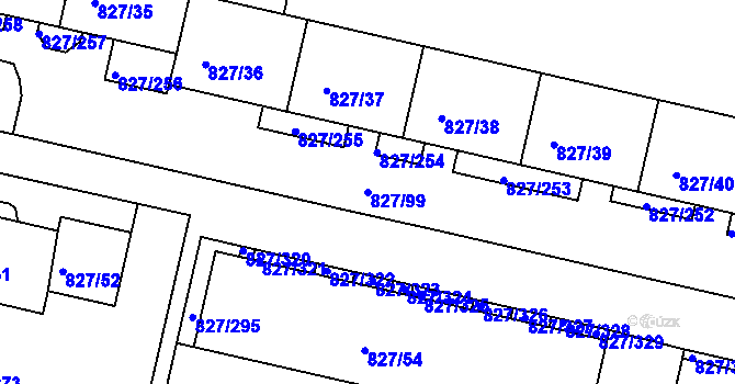 Parcela st. 827/99 v KÚ Bohnice, Katastrální mapa