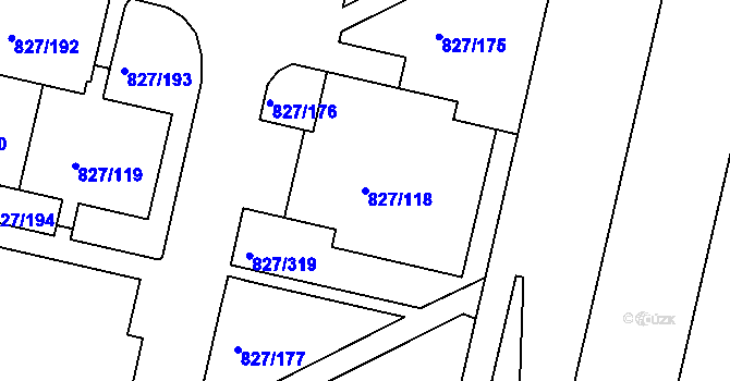 Parcela st. 827/118 v KÚ Bohnice, Katastrální mapa